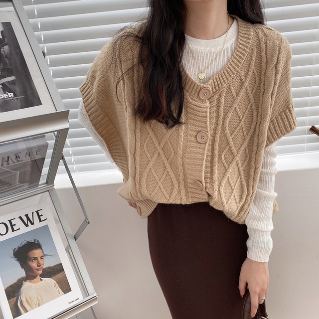 〈カフェシリーズ〉韓国ガールの肩落ちニットベスト