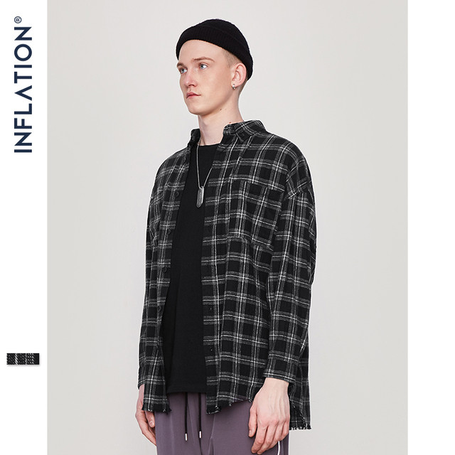 Inflation 17 Autumn Winter長袖シャツhiphop Streetwearメンズチェック柄フランネルシャツ004w17 ロング ストリート オータム 秋物 ウィンター 冬物 インフレ公式ストア Efect