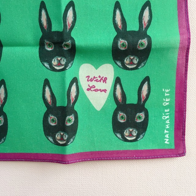 Nathalie Lete ナタリー レテ ハンカチ フェイス 黒ウサギ Reglisse 雑貨店feve