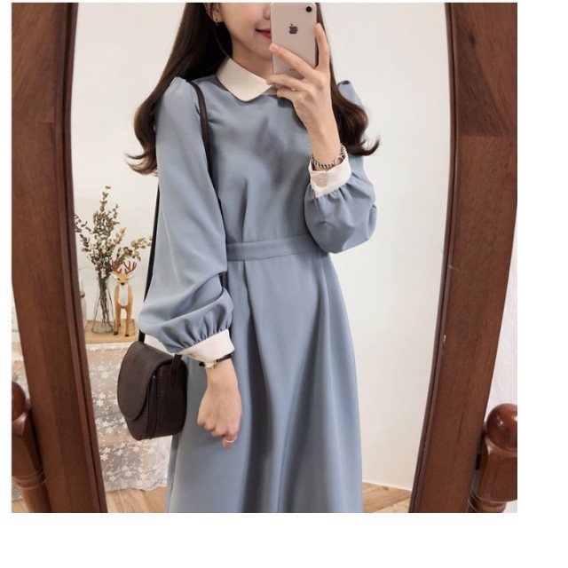韓国 ファッション ワンピース レディース 無地 ワンピース ロングワンピース 長袖 黒 切り替え 韓国系 レディース ワンピース カジュア Basecamp49