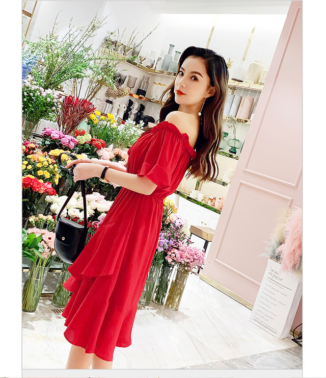 オフショルダーワンピース ワンピース オフショル フリル Aライン 清楚 フェミニン ガーリー 膝丈 ひざ丈 セクシー 春 夏 Mh1219 Valentina210