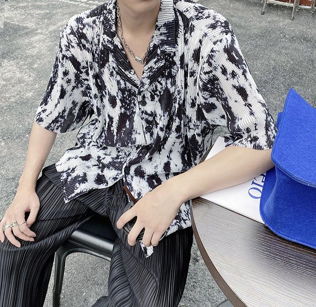 総柄プリーツ開襟シャツ 韓国メンズモードファッション 韓国メンズファッション通販サイト Modefreak モードフリーク