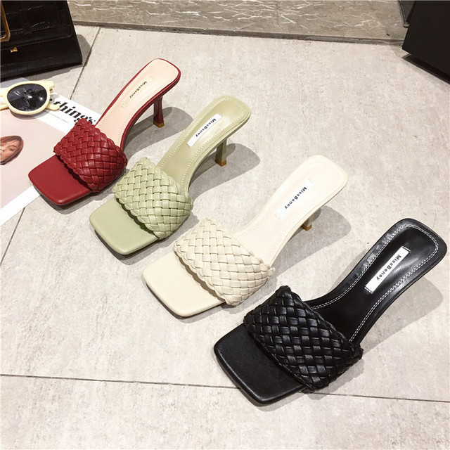 シューズ サンダル スクエアトゥ メッシュ 編み込み ストレッチサンダル ヒール 柔らか 歩きやすい シンプル カジュアル きれいめ 夏 おでかけ Mfunh With