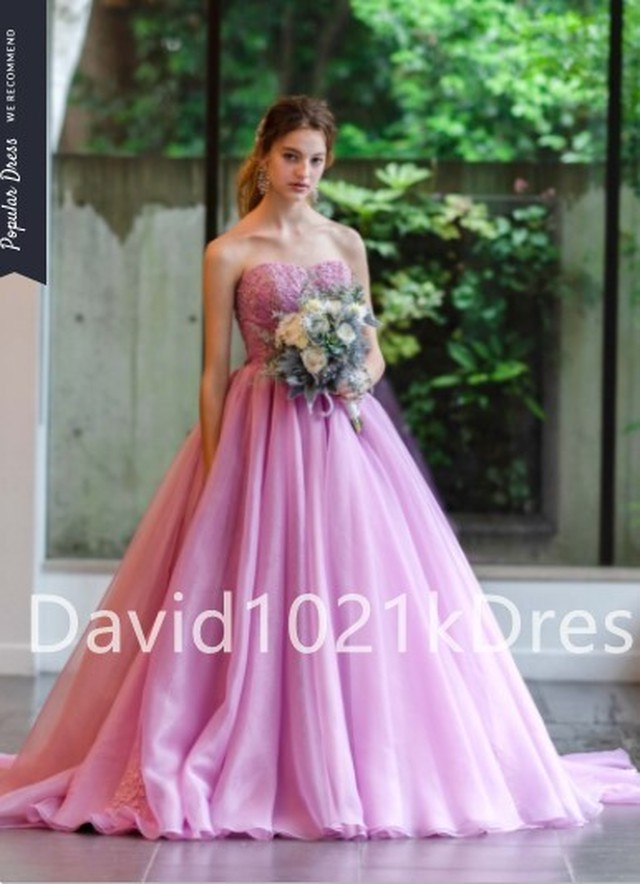 パープル 紫 カラードレス ソフトチュール リボン無料 挙式 Ynswedding23