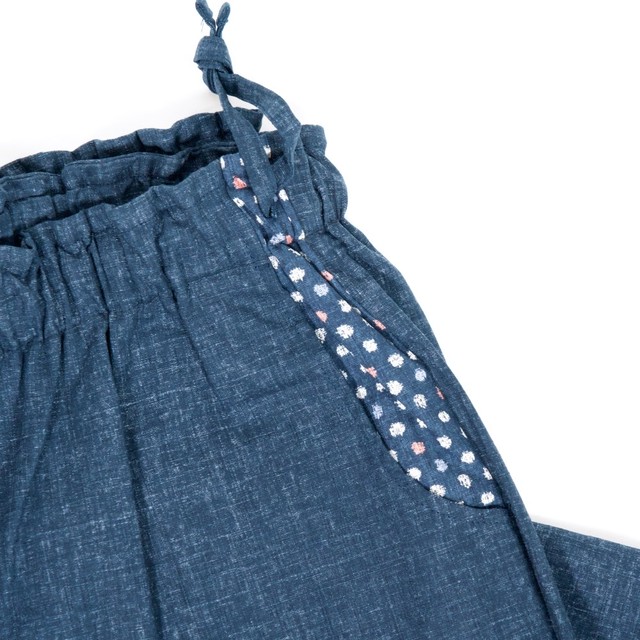 温泉もんぺ ネイビーm Lサイズ 蔵王 山形 東北 ズボン 履物 コーディネート アパレル おしゃれ オリジナル Zao Onsen 湯旅屋 高湯堂 ハンドクラフトオンラインショップ こけしグッズ 温泉コーディネート専門店