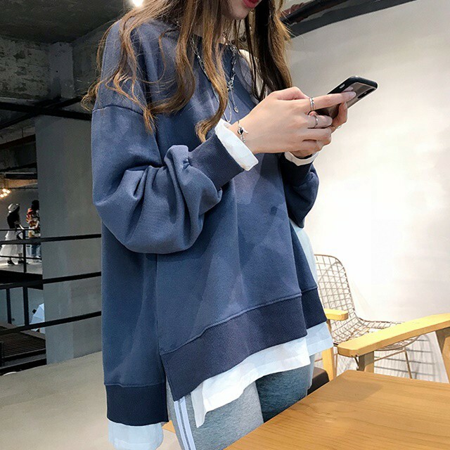 トレーナー レディース おしゃれ 重ね着風 切り替え スリット ロング ゆったり ドルマンスリー 春夏 ２０代 ３０代 カジュアル ふくふくの木