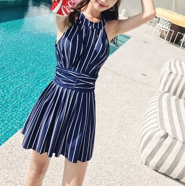 ストライプ 柄 水着 ワンピース 体型カバー 韓国 水着 ワンピース 水着 大きいサイズ ワンピース 水着 ハイウエスト Jm5079 Dress No Sato