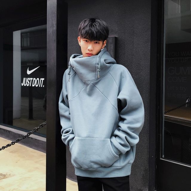 予約販売 パーカー ハイネック 無地 長袖 メンズ オーバーサイズ ブルー オレンジ ホワイト グレー ゆったり カジュアル こなれ感 お洒落 韓国 トレンド 春 M L Xl 2xl Favoriteselect