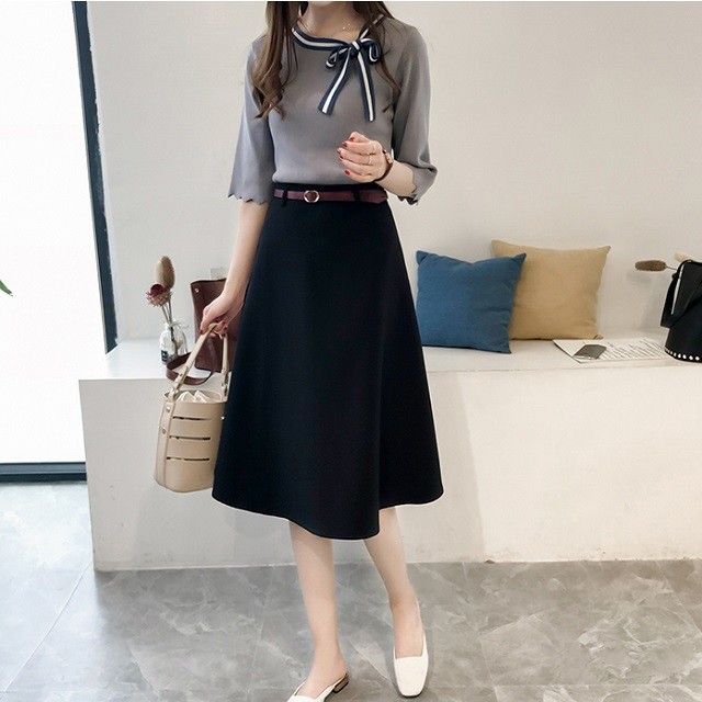 リボン 7分袖 春ニット プルオーバー 春服 秋服 バイカラー レディース トップス フェミニン デート服 通勤服 韓国 ファッション A0037 Aeka Clothet