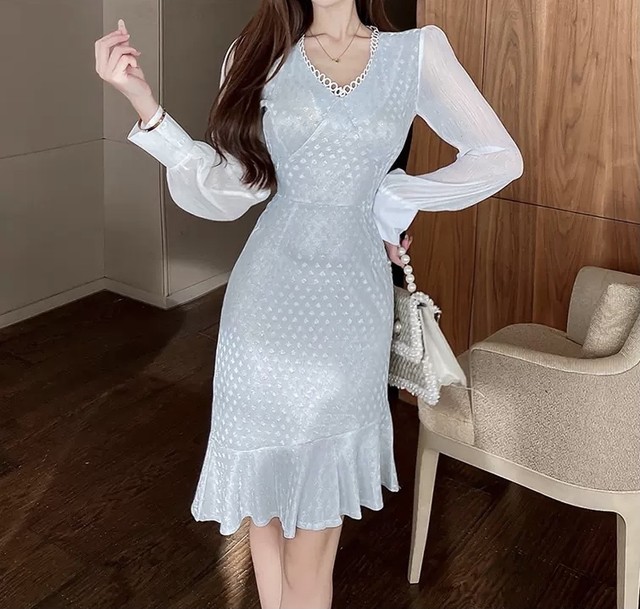 送料無料 パステルカラー 長袖 ワンピース フォーマル クール 上品 キュート 可愛い お洒落 大人 カジュアル Op 0211 Hamar