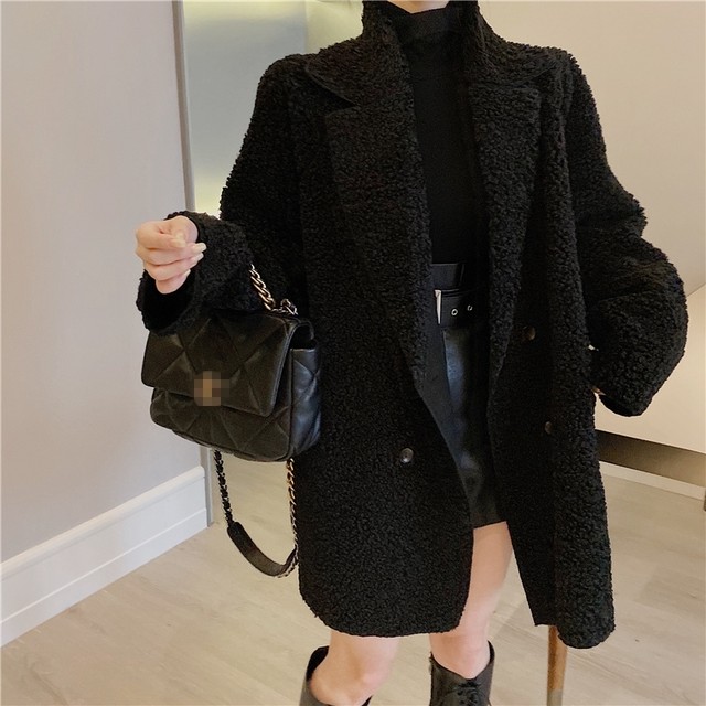 アウター ジャケット レディース ショートコート 秋冬 長袖 ボアジャケット ボアコート もこもこアウター もこもこ ブラウン ブラック 黒 ダブル カジュアル Evergreen