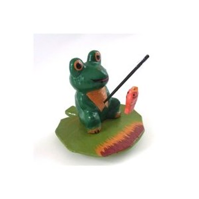 バリ雑貨木工置物 釣りカエル 小 Caeru