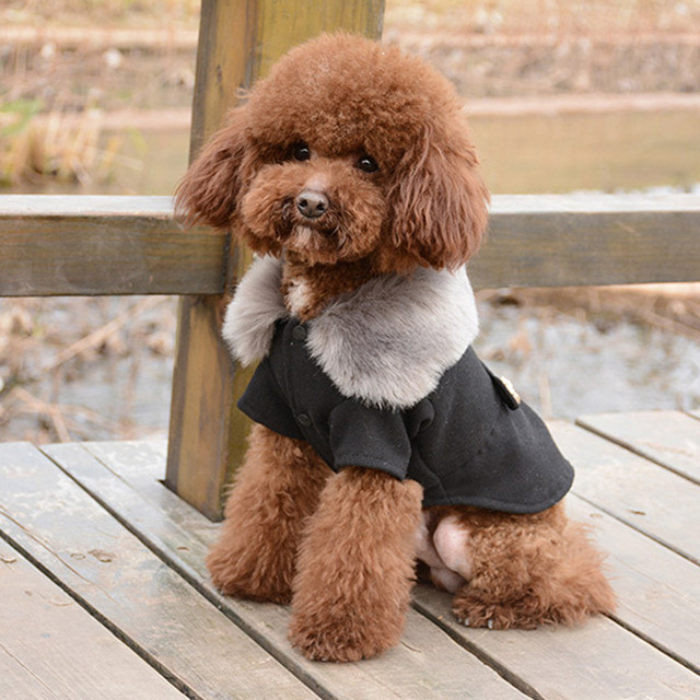L ブラック 犬用 ふわふわ ファー付き コート 冬用 防寒 ツィード ドッグウェア 可愛い リンクコーデ Goop Ahd