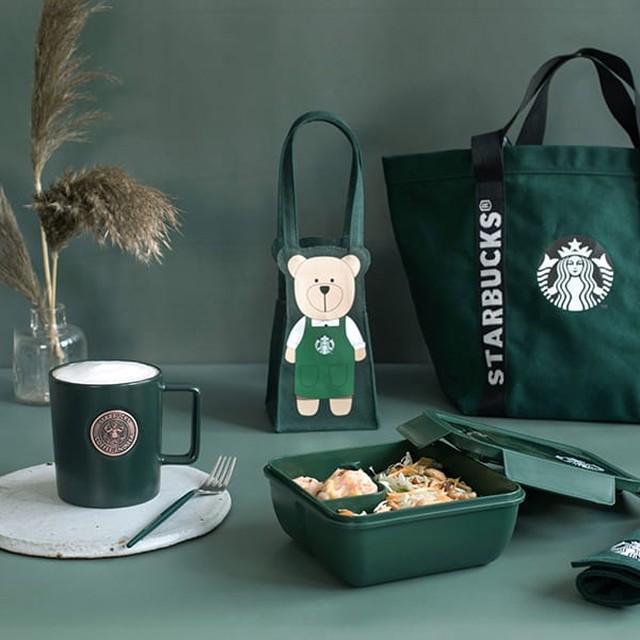 送料無料 台湾starbucks 限定商品 5点セット トートバッグ カトラリー マグカップ 弁当箱 タンブラーバッグ 緑 ベア 熊 台湾 スタバ くま バッグ ドリンクホルダー 笑天