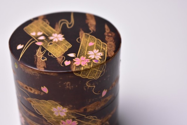 花筏蒔絵桜中次 薄茶器 棗 茶道具 中出松峰共箱 樺細工 福井県の蒔絵師 3hige Antique Store 京都 古門前の古美術店 三髭堂