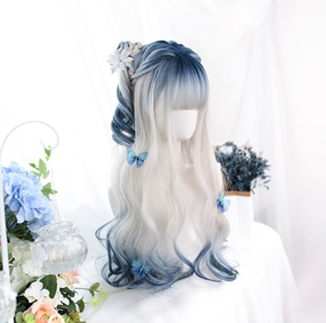 ウィッグ ホワイト ブルー フルウィッグ 自然 軽量 ミックス 小顔効果 ナチュラル サラツヤ かわいい 流行り 最新 ベース 病みかわ 夢かわいい ストレート 調整可能 綺麗 髪 コスプレ 仮装 ハロウィン コミケ ゆるふわウェーブ 自然なつむじ Aio Online Store