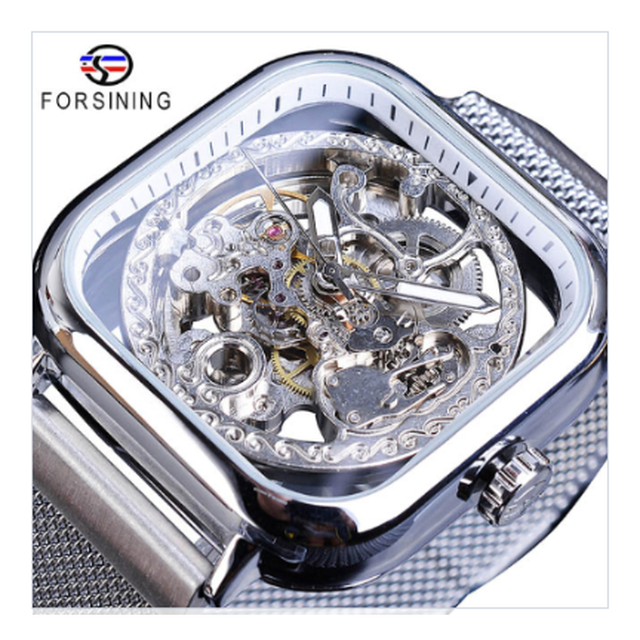 Forsining スクエア スケルトン腕時計 メンズ 自動巻き 機械式 四角い文字盤 海外ブランド 高級 おしゃれ 4色展開 Happy Hobby あなたのベストが見つかるお店