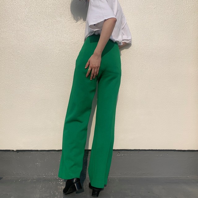 70 S Green Flare Pants Vintage 70s グリーンパンツ スラックス グリーン パンツ フレアパンツ ワイドパンツ No Sign