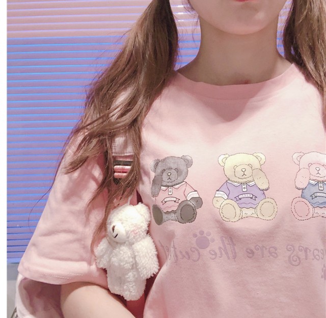 お取り寄せ商品 Tシャツ 半袖 夏 パステル くま クマ テディベア 原宿 ゆめかわいい Candy Melts