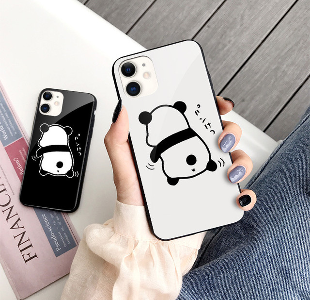 パンダ Iphone11ケース 白 黒 Iphone11 Pro強化ガラスケース 可愛い Iphone Xs Xr 8 8plus 7 7plus 保護カバー 女子 男子 ペア用も可能 新品発売 Girlshares