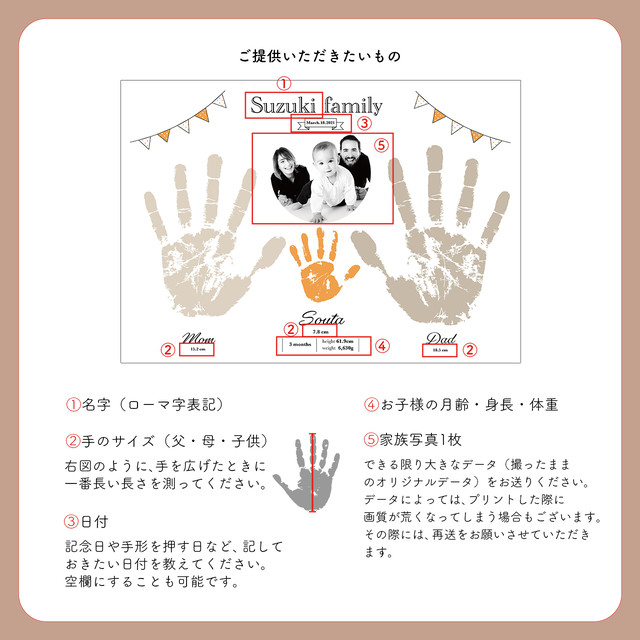 A3サイズ 送料込み 家族手形台紙 モノクロ写真 大好きなパパ ママと 成長の一瞬をカタチに Aoi Design 家族のためのメモリアル デザイン