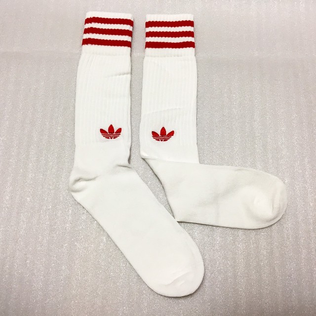 アディダス オリジナルス Adidas Originals ソックス 靴下 3ライン トレフォイル 白赤 V58 Etc