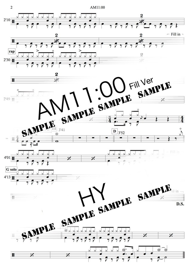 Am11 00 Hy ドラムパート譜 Fill In 表記譜 Drumchart