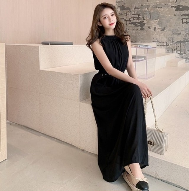 ロングワンピース ワンピース ドレス パーティドレス シフォン 大きいサイズ お呼ばれドレス 袖なし ノースリーブ ウエストマーク 結婚式 二次会 ロングワンピース ワンピース ドレス パーティドレス Leaflower 001 リーフラワー レディースファッション専門店