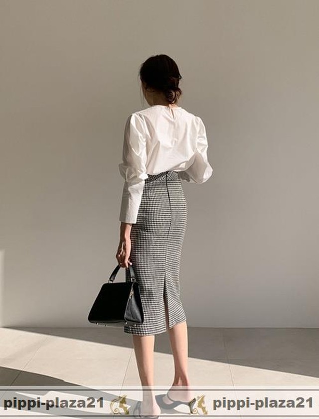 スカート ロングスカート タイトスカート 千鳥格子 チェック おしゃれ