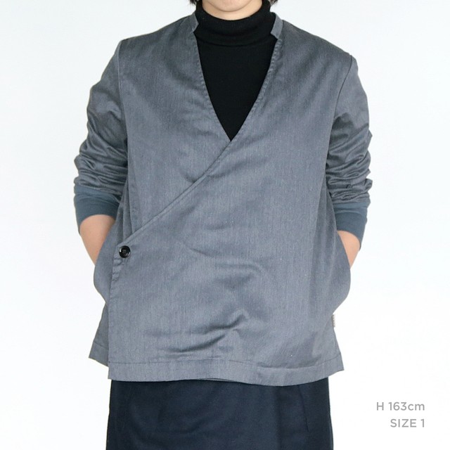 JK-26 立衿作務衣 伸縮綾織 杢灰