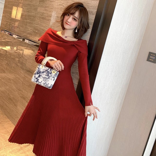 肩ビッグリボンニットワンピース 全2色 Liliana