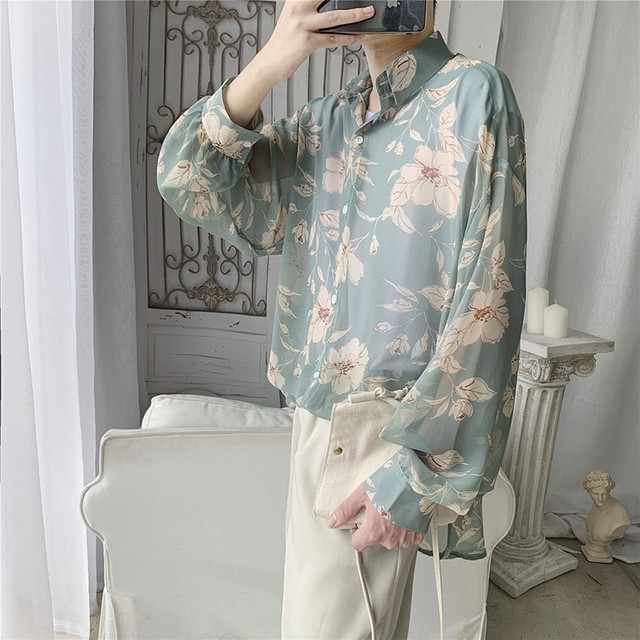 Korea スプリングサマープリント柄ルーズ薄手シャツ レディース ロング 春物 夏物 春夏秋冬 オルチャン K Pop アイドル 宝塚 オルチャン ファッション 韓国ドラマ 韓国服 Kpop帽子 Kpop雑誌 Bts Niziu Twice Blackpink コリアン コリア 明洞 2a J9 Korea