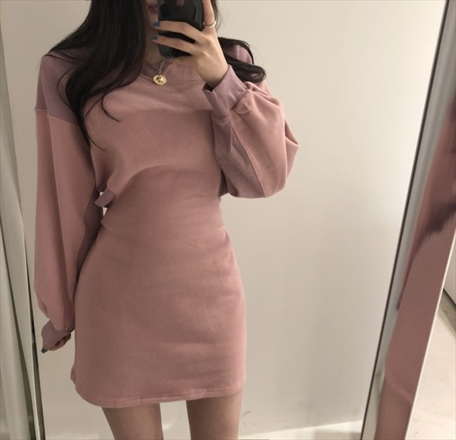 背中開き ワンピース ミニワンピース バルーンスリーブ レディース 長袖 無地 セクシー スウェットワンピース カジュアル ゆったり 体型カバー 暖かい レディース 女子会 春 秋 冬 体型カバー 10代 代 30代 40代 Laff Store 会社情報 納期の確認をお願いします