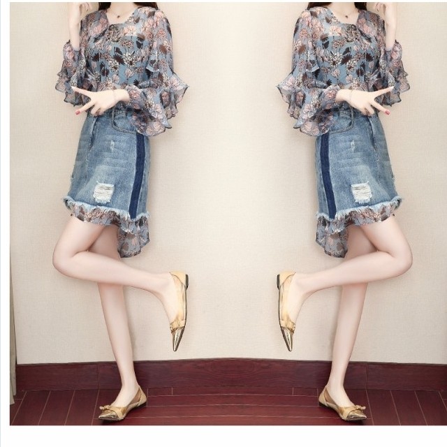 夏服 レディース セットアップ レディース 夏 タイトスカート 花柄 通勤 オシャレ デニムスカート 夏服 長袖 新作 セットアップ 大きいサ Basecamp49