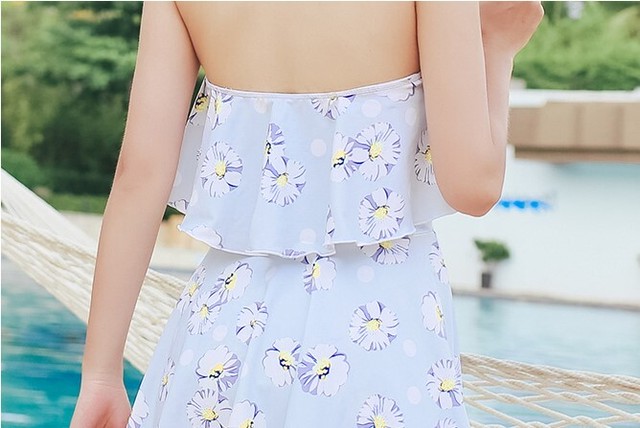 水着 ワンピース 花柄 ホルターネック フレア スイムウエア かわいい きれいめ 上品 清楚 ガーリー 体型カバー デート ビーチ 海 プール リゾート バカンス Crystalhk