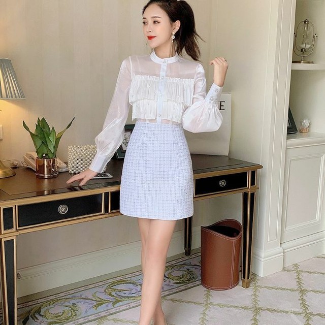 送料無料 ツイードスカート フリル ミニスカート 台形スカート ワンピース レディース デート服 ファッション 秋服 冬服 おでかけ 食事会 きれいめ フェミニン パールボタン Sarubia パーティードレス ワンピース専門店