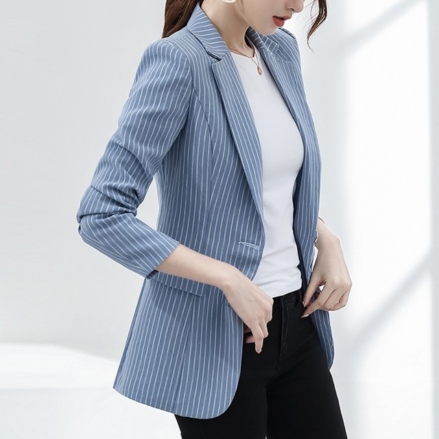 ジャケット レディース 春夏 秋冬 春 夏 秋 冬 黒 テーラードジャケット スリム ストライプ柄 タイト テーラード ストライプ柄ジャケット 上着 スーツ 羽織 カジュアル きれいめ オフィス Ol オフィスカジュアル 結婚式 パーティー お呼ばれ ホワイト アイボリー ブルー