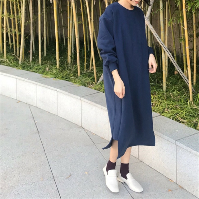 493 リラックスシルエットでデイリーコーデに大活躍のスウェットロングワンピース ブルー 海外のプチプラきれいめカジュアルレディースファッション Pakaian Lucu 海外のプチプラきれいめカジュアルレディースファッション Pakaian Lucu