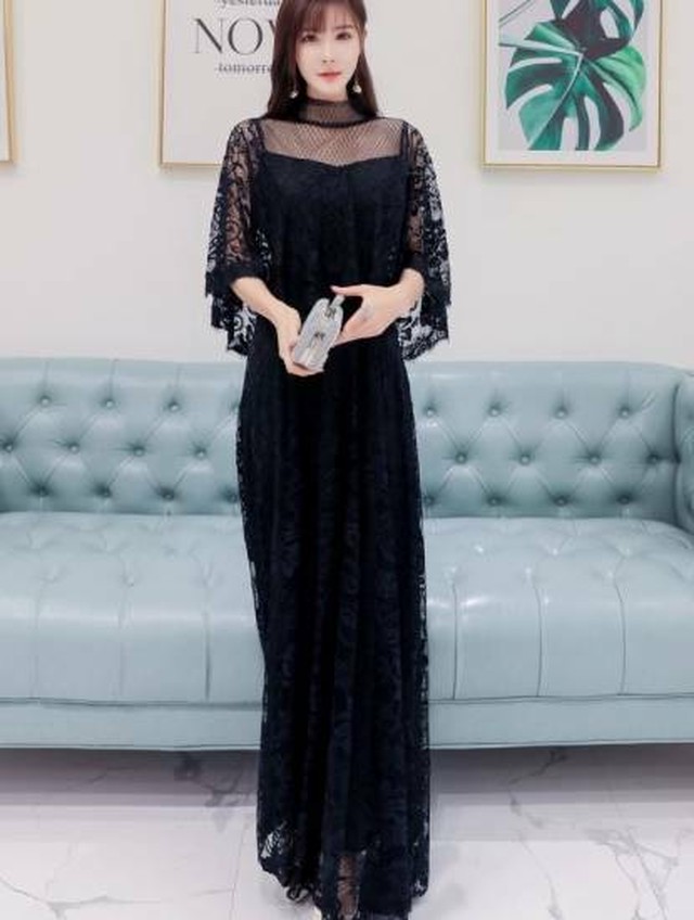 一部即納 黒レース ワンピース パーティードレス ロング 大きいサイズ ドレス 結婚式 お呼ばれ 3l 2l Xlフォーマル 結婚式ドレス 代 30代 Xl Dressy Lily ドレッシーリリー プチプラドレスワンピース専門店