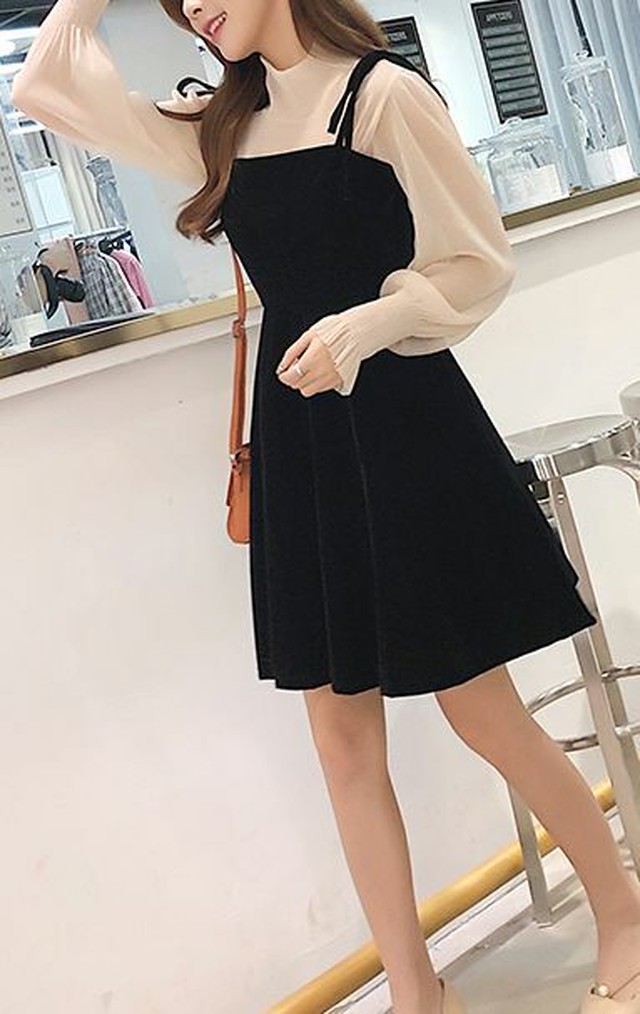 ワンピース ドレス 赤 黒 長袖 2ピース ブラウス 春夏 韓国 ファッション シースルー ドレス Jm4143 ワンピの里