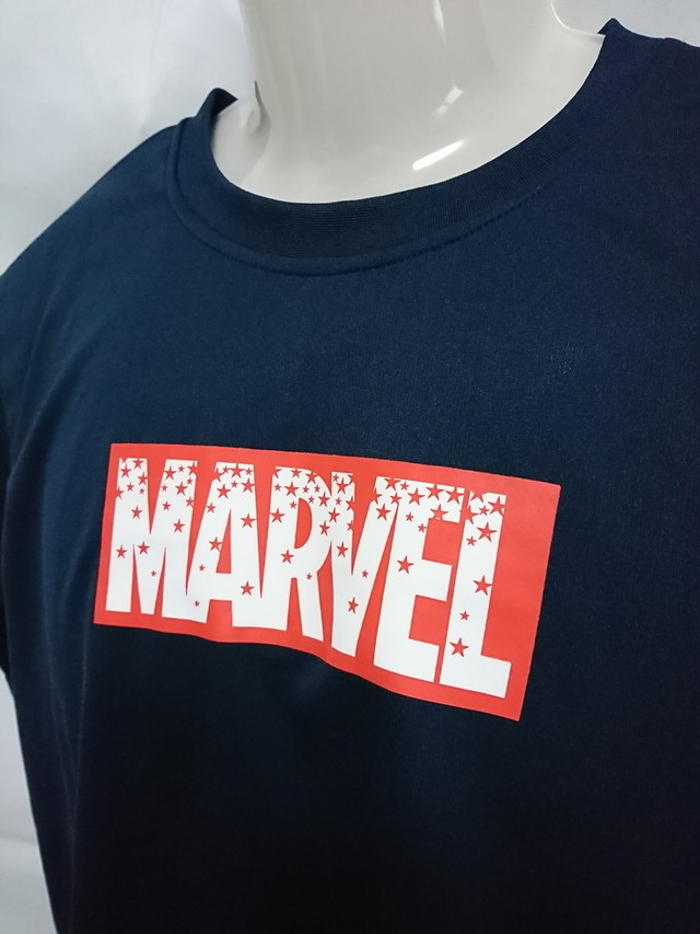 古着 メンズm Grace グレイス Marvel マーベル ボックスロゴ 星柄 ポリエステル Tシャツ 吸汗速乾 運動 アベンジャーズ ネイビー 3495 スポーツウェア シューズの古着屋 リサイクルスポーツ