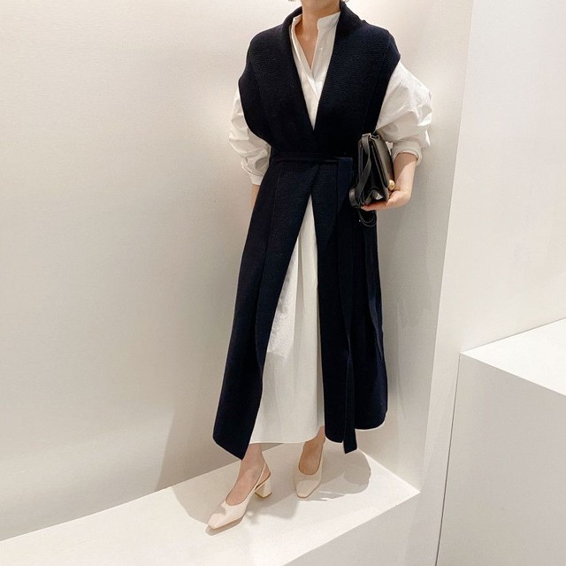 送料無料 セットアップ 2点セット 2set セットアイテム ツーピース レディース レイヤード 重ね着 ベスト ニットベスト ロング丈 ロングベスト ロングニットベスト Vネック 深vネック ウエストリボン りぼん リボン ウエストマーク ワンピース 長袖ワンピース 長袖 ロング