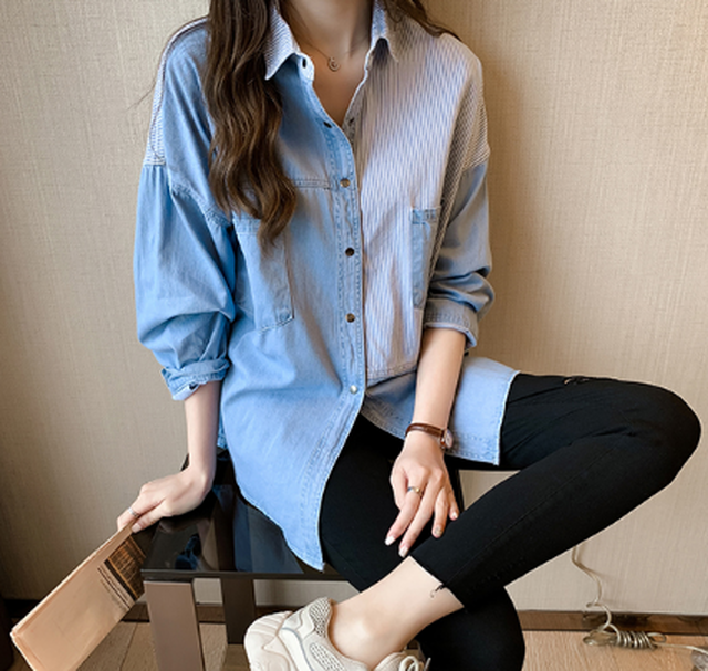 トップス レディース 春 長袖 デニムシャツ カジュアル 韓国スタイル ゆったり ラフ トレンド感 Rk 2 Toptop