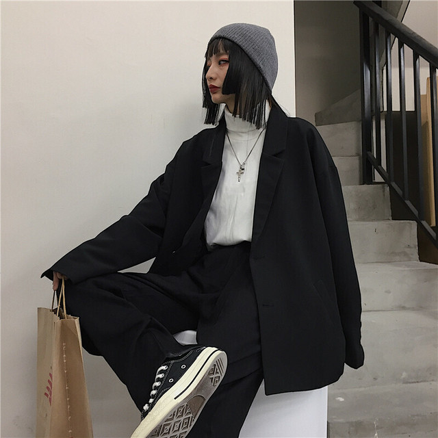 ライトアウター テーラード ジャケット オーバーサイズ メンズライク カジュアル クール ブラック Sunrise0911