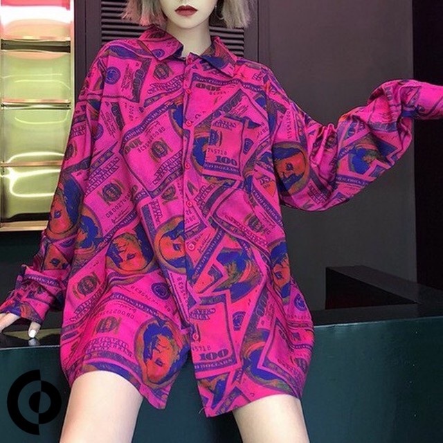 ドル紙幣 ベンジャミンフランクリン マネー柄 Usa柄 総柄シャツ 長袖 紫 ピンク トップス メンズ レディース ワンサイズ ゆったり ビッグサイズ 原宿 韓国 かわいい ストリート チベタンタイガーラグ販売店 古着屋 Amukurium