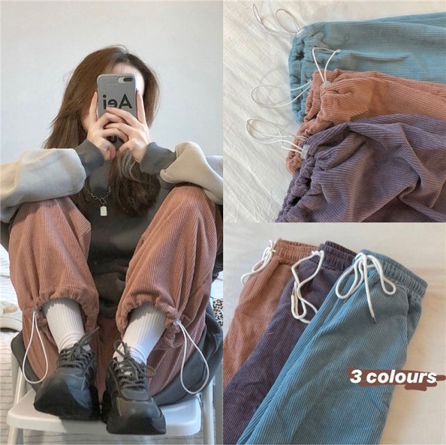 ワイドパンツ コーデュロイ レディース 韓国 ファッション 冬服 レディース パンツ 冬 レディース 裾しぼり ゆったり ストレート 厚手 ズボン パンツ おしゃれ かわいい ボトム リラックス イージーパンツ ニュアンスカラー ナチュラルカラー ワイド パンツ Vestito