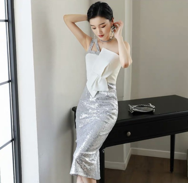 Spangles Tight Dress M1030 パーティードレス ミディアムドレス イブニングドレス フォーマルドレス 結婚式 二次会 二次会ドレス 結婚式ドレス 演奏会用ドレス ナイトドレス イブニングドレス 謝恩会 食事会 女子会 ドレス お呼ばれ 女子会コーデ お呼ばれ