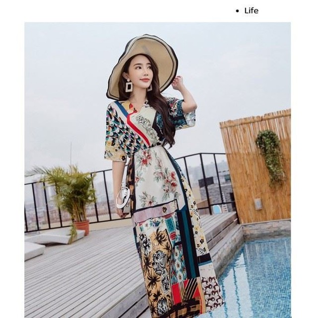 ロングワンピース 夏 ワンピース 大きいサイズ リゾートワンピ エスニック ボヘミアン マキシ丈 リゾート ビーチ カジュアル シフォン Pg5677 Dress No Sato