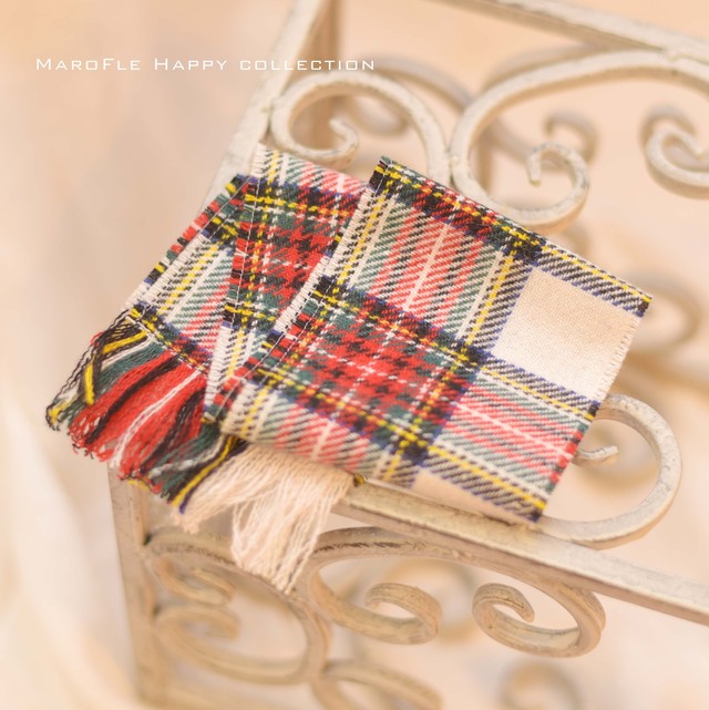 白 赤チェック マフラー M F Collection