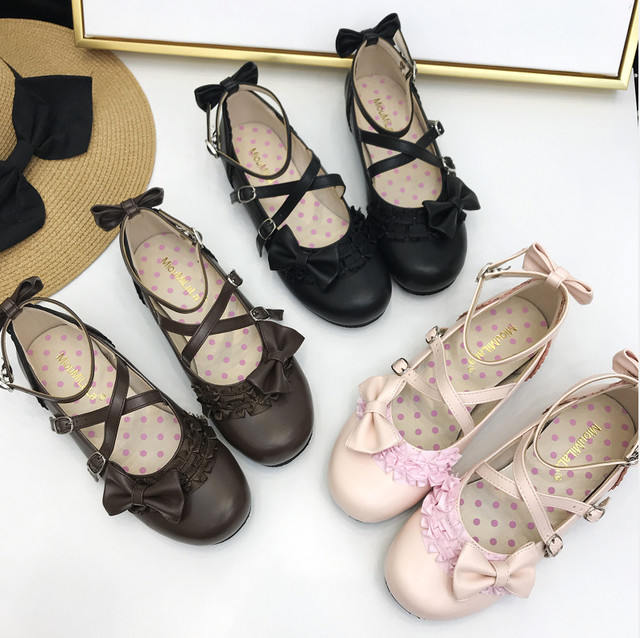 ティーパーティー クロスリボン シューズ ローヒール 靴 Shoes 全3色 ロリータファッション Lolita 1035 Sweet Closet